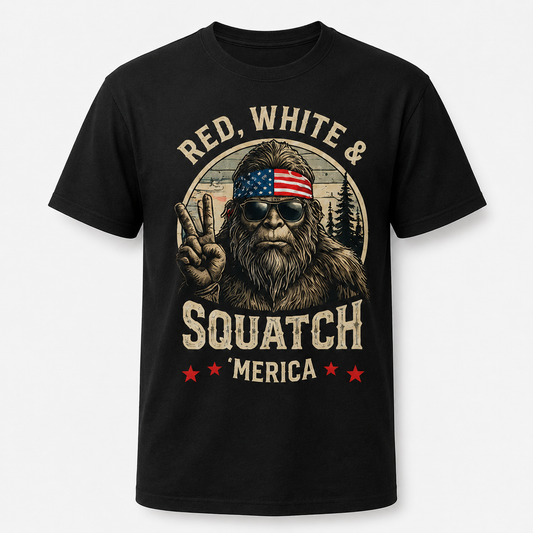 Red White & Squatch America Bigfoot Patriotic Graphic T-Shirt