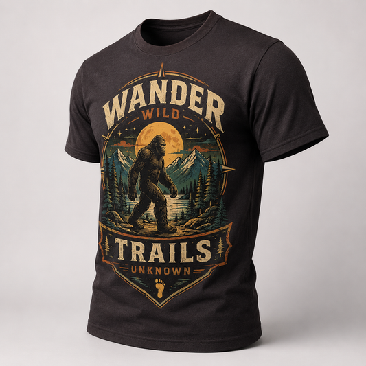 Wander Wild Trails Unknown Bigfoot Vintage Outdoor Graphic T-Shirt