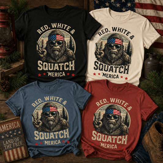 Red White & Squatch America Bigfoot Patriotic Graphic T-Shirt