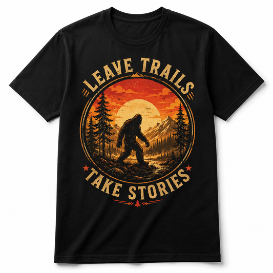 Bigfoot Wilderness Graphic Tee – Leave Trails Take Stories Vintage Outdoor Shirt
