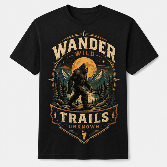 Wander Wild Trails Unknown Bigfoot Vintage Outdoor Graphic T-Shirt